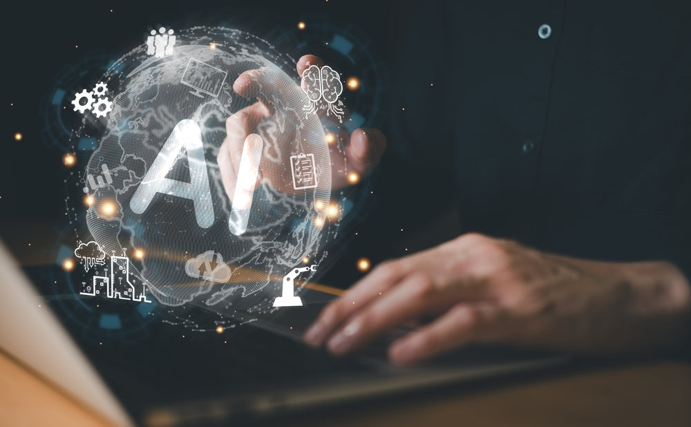 Man using AI technology on laptop