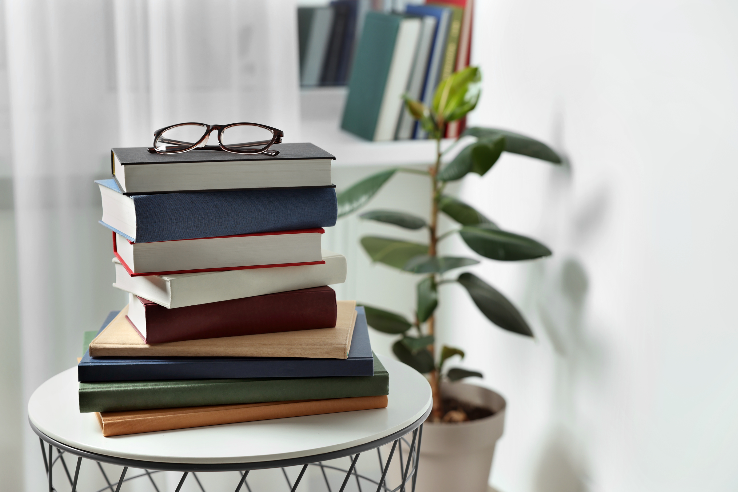 stack of books on table